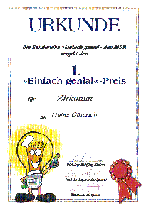 Preisverleihungsurkunde der mdr-Sendung „Einfach genial“