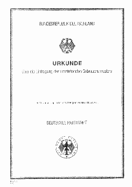 Gebrauchsmuster-Urkunde, Vorderseite